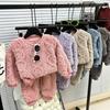 Children's Warm Flannel Pajamas Set - Thickened Jacquard Home Clothes for Boys & Girls In Solid Colors, Korean Style for Autumn/Winter.