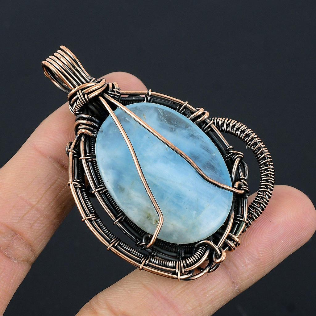 Moonstone 999 Copper Wire Wrapped Pendant, Handmade Gemstone Pendant, Gift For Mom Antique Jewelry