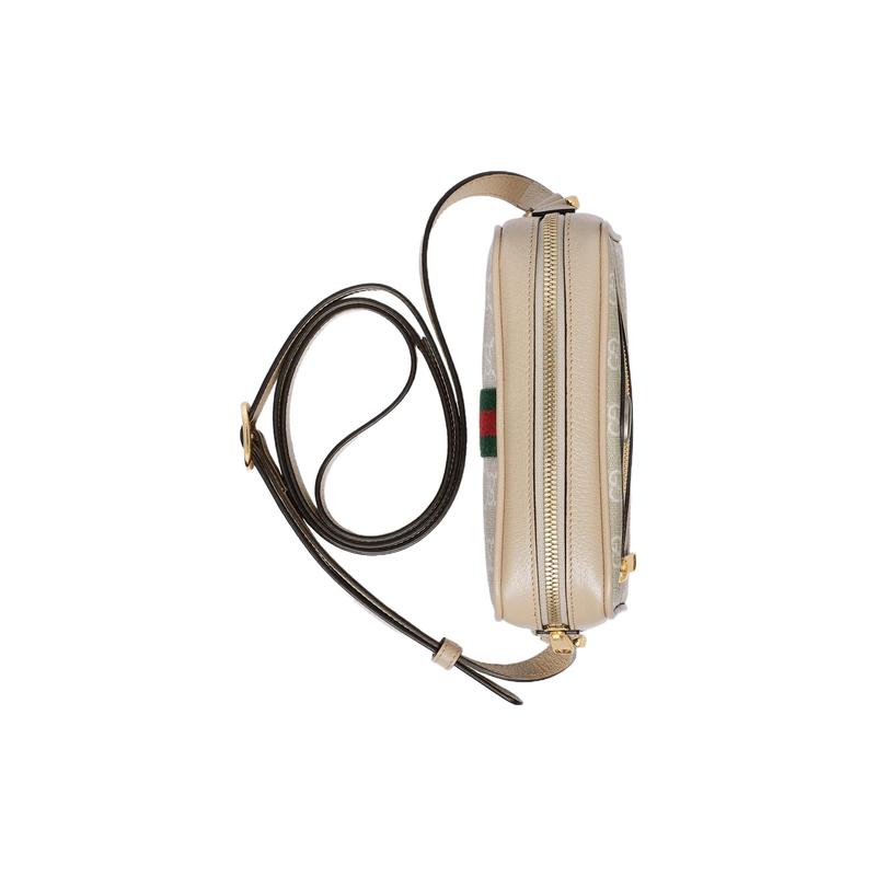 Gucci Ophidia presbyopic logo striped webbing canvas patchwork shoulder crossbody bag mini women's beige/white