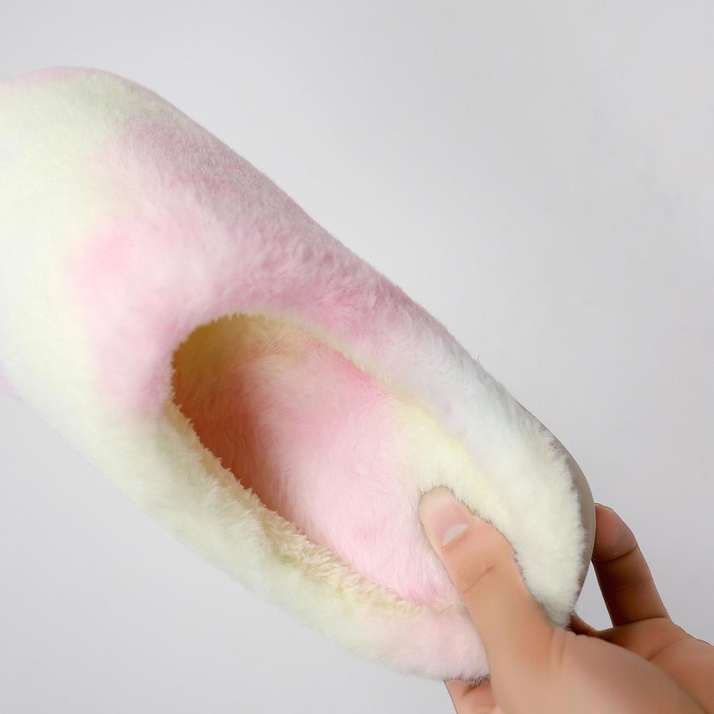 Tie Dye Fluffy Bedroom Slippers Women New Winter Cozy Warm Plush Indoor Home Slippers Woman Fashion Gradient Soft Fuzzy Slides