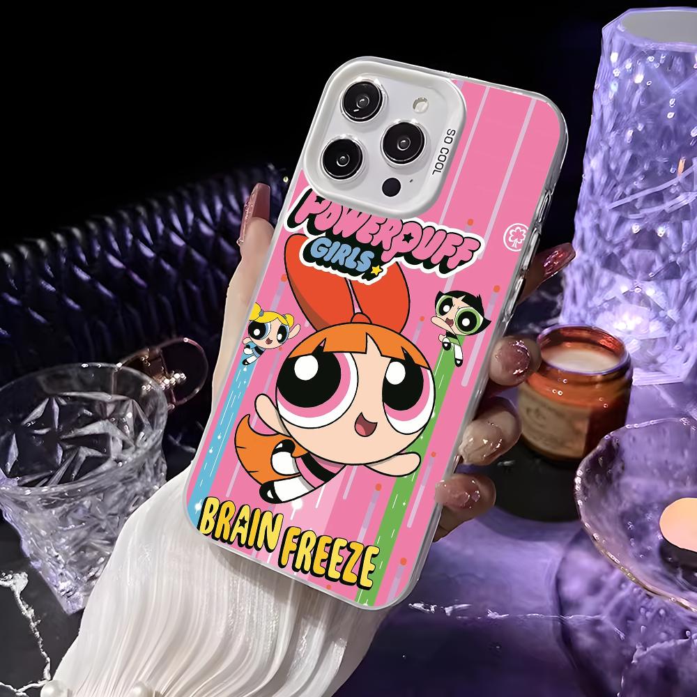 Cartoon Star P-Powerpuff Girls Phone Case For iPhone 16 15 14 13 12 11 Pro Max White Matte Laser Metallic Aurora Funda