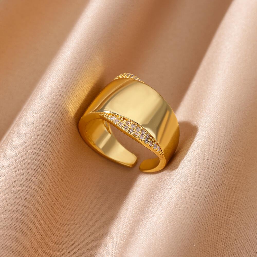 Zirkon Kristall Geometrische Ringe für Damen Edelstahl Goldfarbe Verstellbarer Fingerring Trendiger Hochzeitsschmuck Luxus