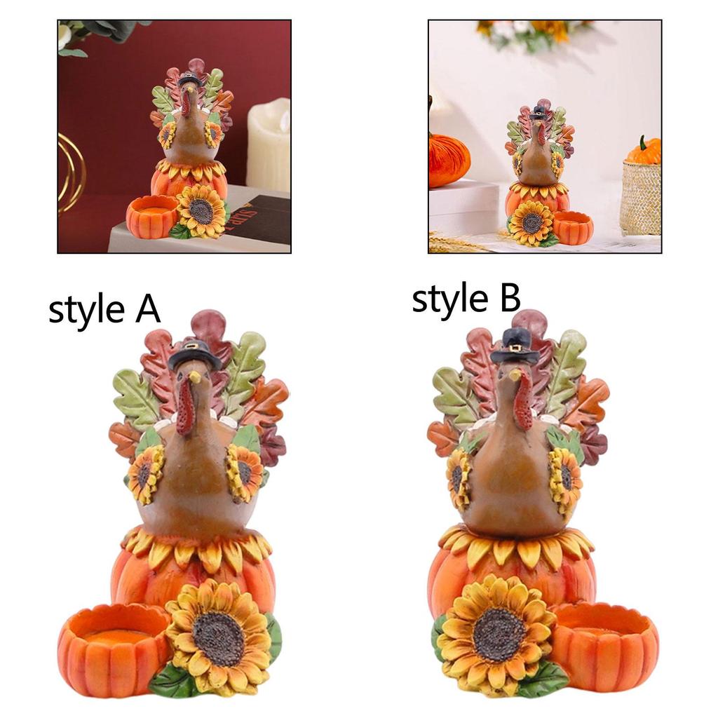 Turkey Statue with Pumpkin Ceremory Tabletop Parties Decoration Ornament Anniversary Dining Room Table Centerpiece Candle Holder