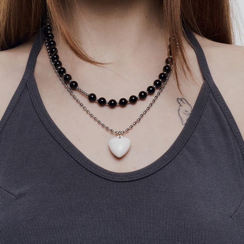Denu Color Jamstone and Heart Layered Necklace[set]