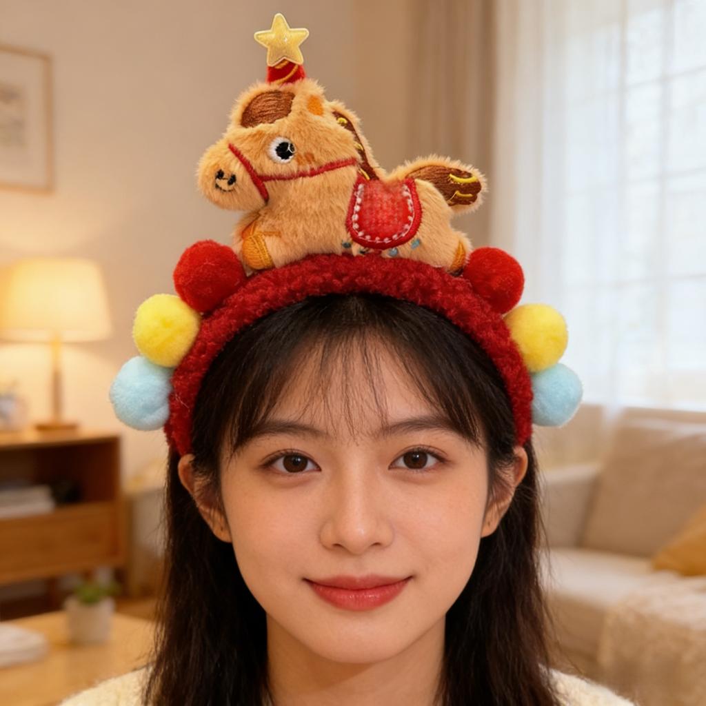 Red Cartoon Horse Hair Hoop Exquisite New Year Mascot Headband Cute Pony Headpiece  Celebration