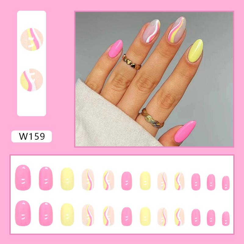 Fake nails two-color ripple fit nail ins wind press on nails wear nail round head