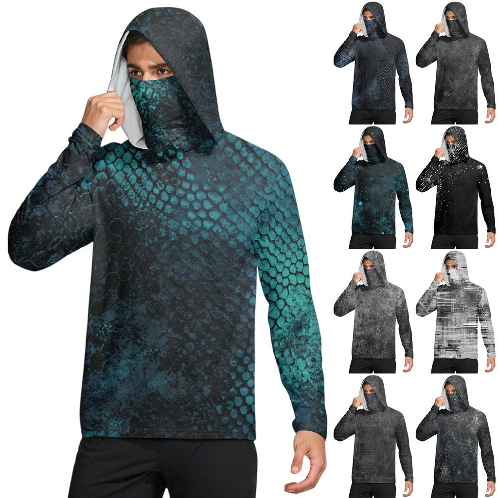 Men's Shirt With Mask Lightweight Long Sleeve Hooded Hiking Fishing Performance