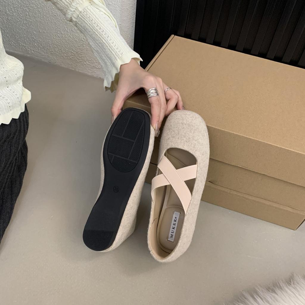 2025 Autumn and Winter New Round Head Inner Cross Word with Ballet Doudou Commuter Work Shallow Mouth Women's Single Shoes