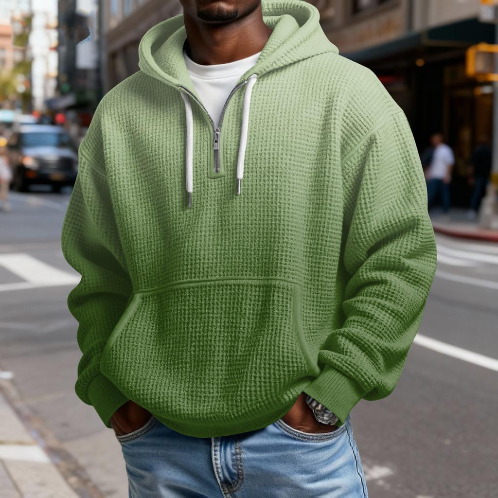 Mokaloha Men's Casual Solid Color  Zipper Long Sleeve Hooded Sweatshirt, Everyday Zipper Casual Long Sleeve T-Shirt