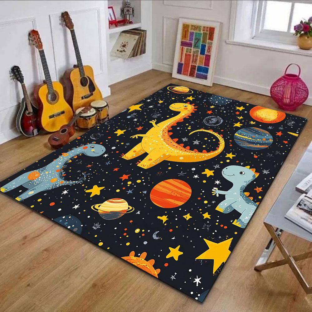 Dinosaurs and Planets Adventure Patterned carpet, non slip mat suitable for living room and bedroom sofas