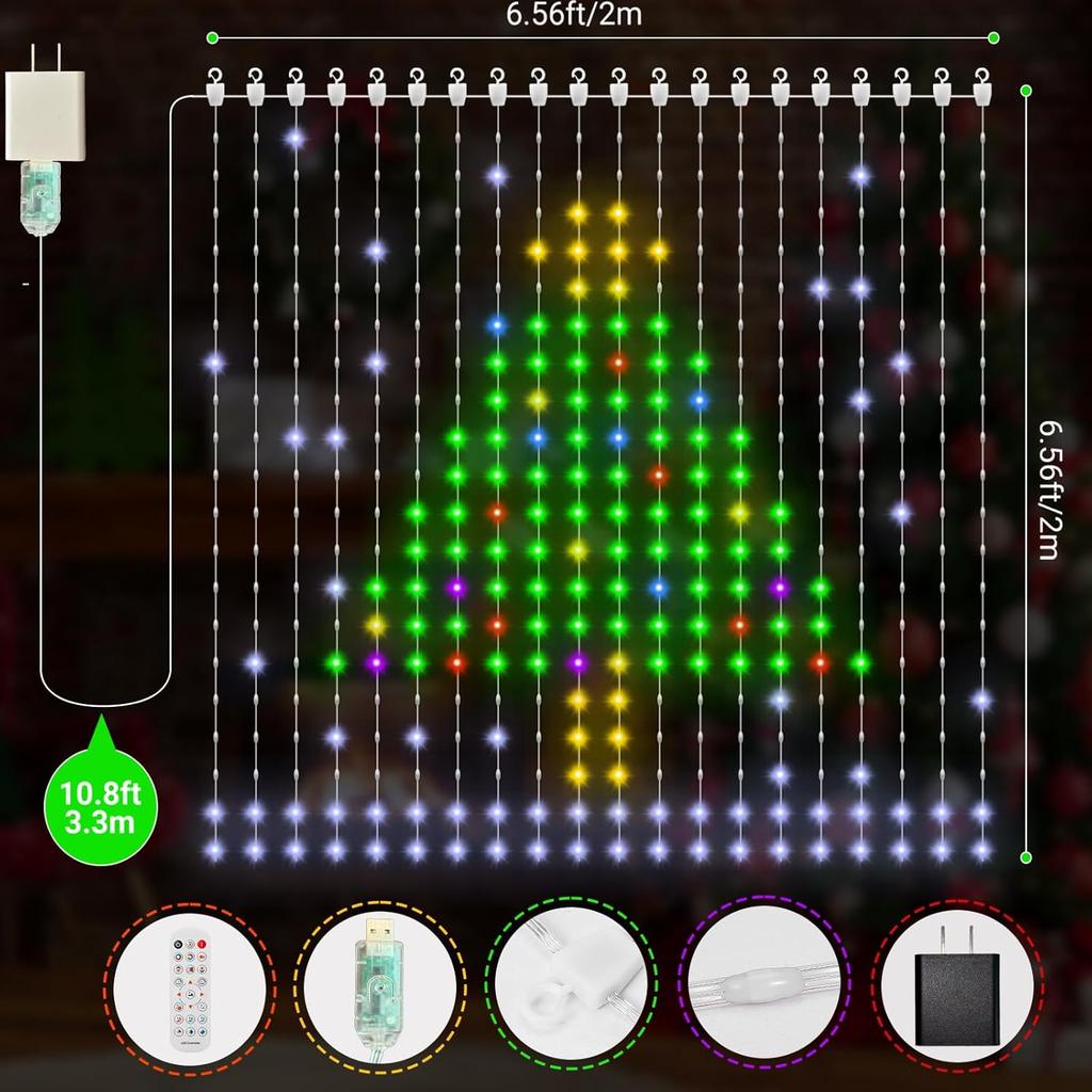CoziTech Smart Curtain Lights, Color Changing 400 LED Curtain Lights 6.6 * 6.6 FT, RGB DIY String LED Flag Fairy Light for Backdrop Party Indoor