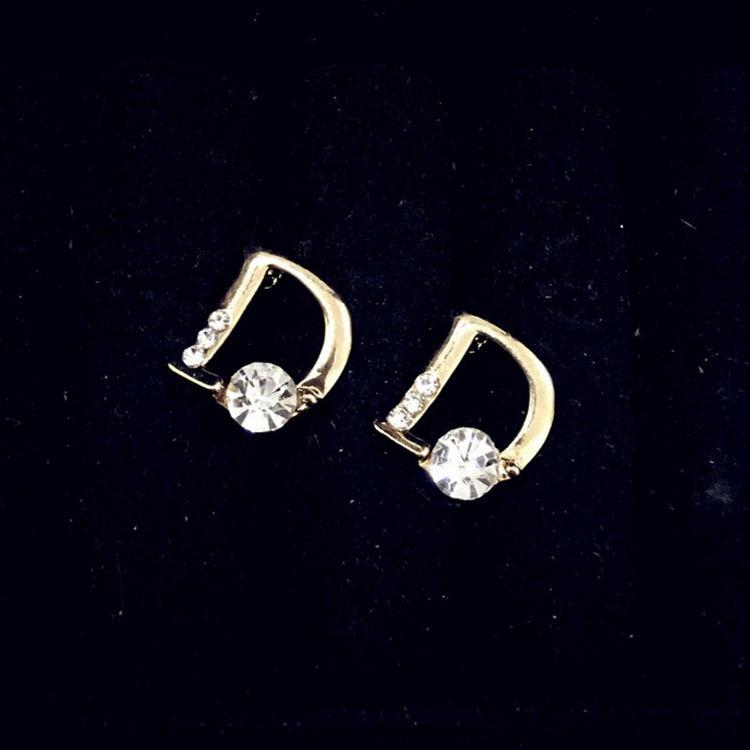 Korean Style Rhinestone Zirconia Letter D Stud Earrings