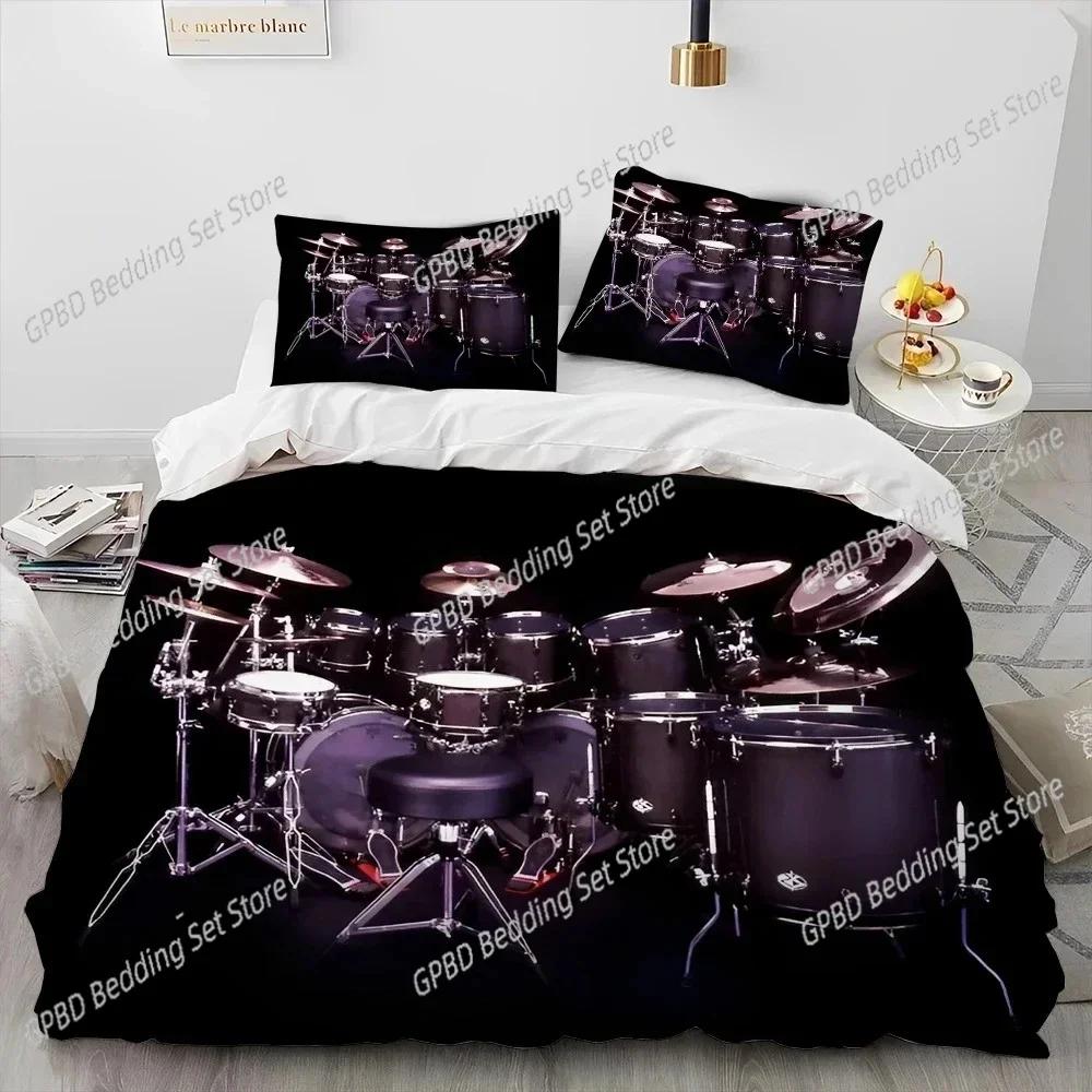 Drum Kit Music Instruments Guitar Bedding Set Duvet Cover Bed Set Quilt Cover Pillowcase Comforter King Queen Size Boys Adult