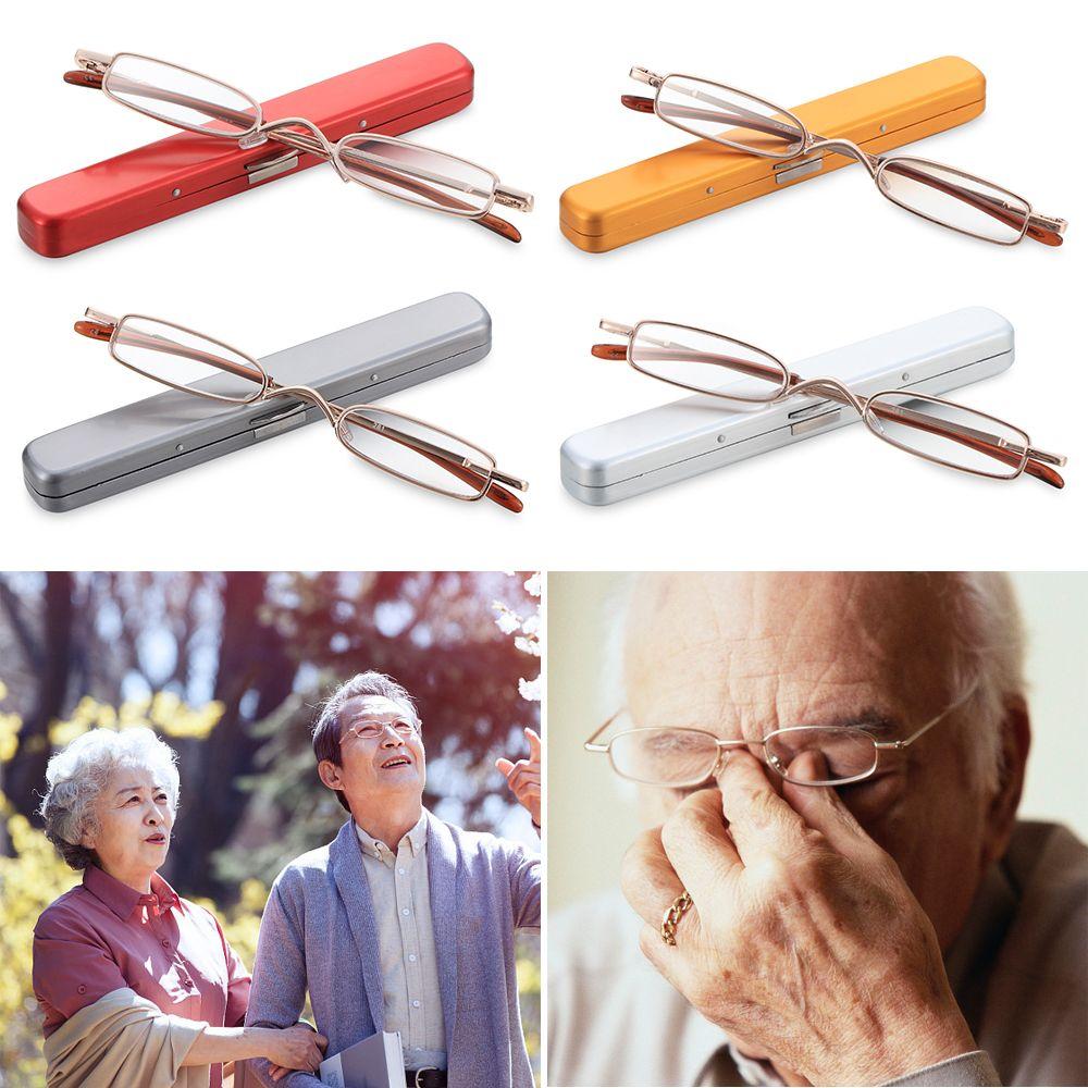 Unisex Mini tragbare Metallrahmen Vision Care Brillen Harz Linse Lesebrille