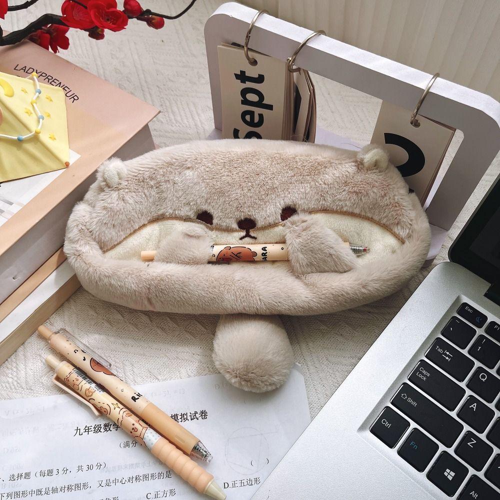 Plush Pen Bag Large Capacity Stationery Bag Portable Pencil Case School Office