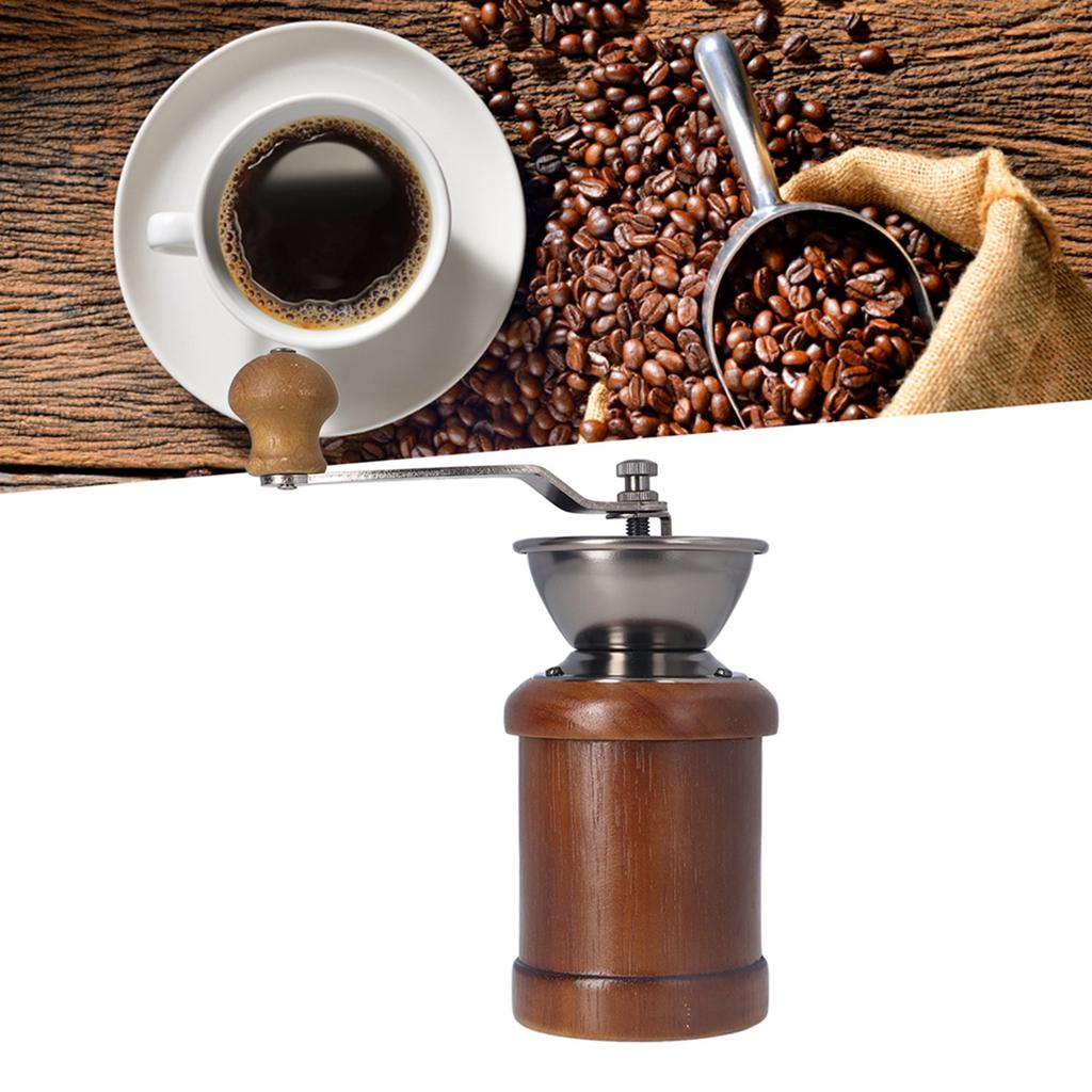 Coffee Grinder Manual Oak Stainless Steel Retro Ergonomic Crank Handle Conical Grinding   Portable Coffee Bean Grinder