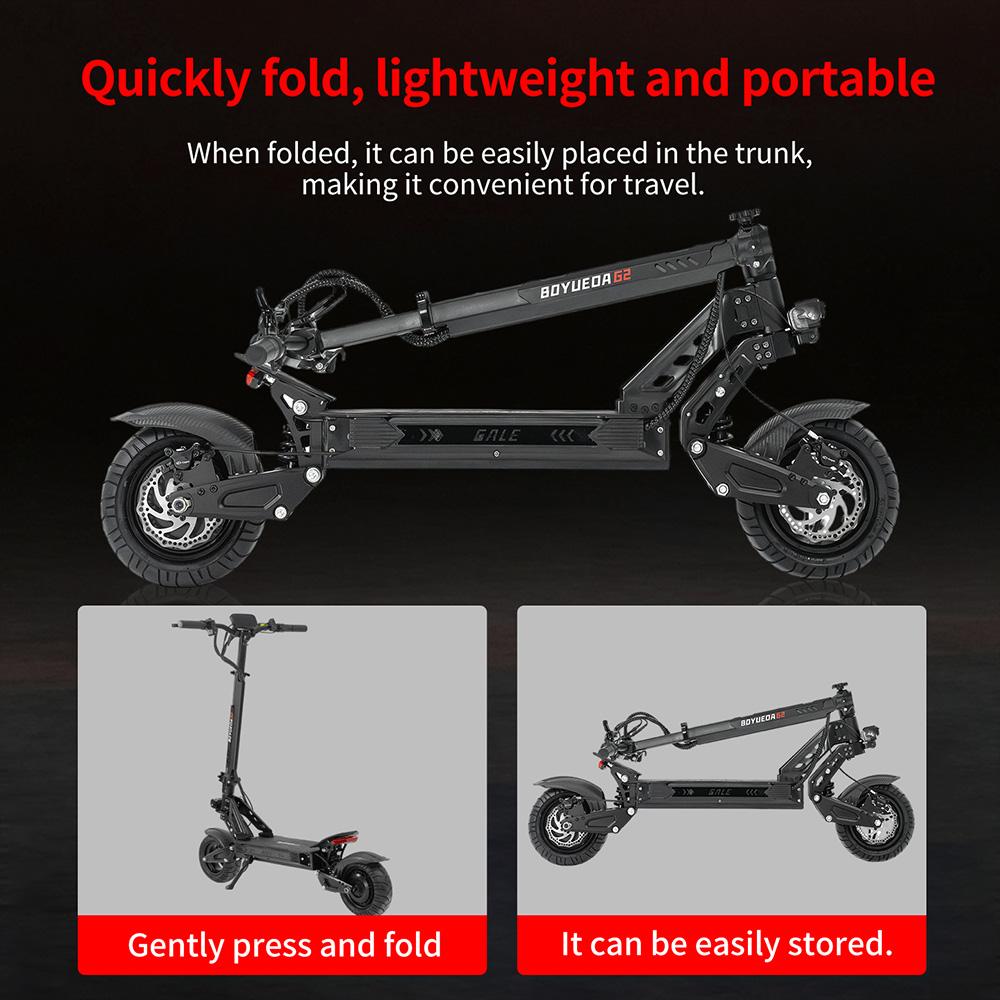 Electric Scooter Boyueda G2 10" Tire 1600W Peak Motor Hydraulic Disc Brake 52V 19Ah NFC Unlock Max Range 60Km LCD Display Black