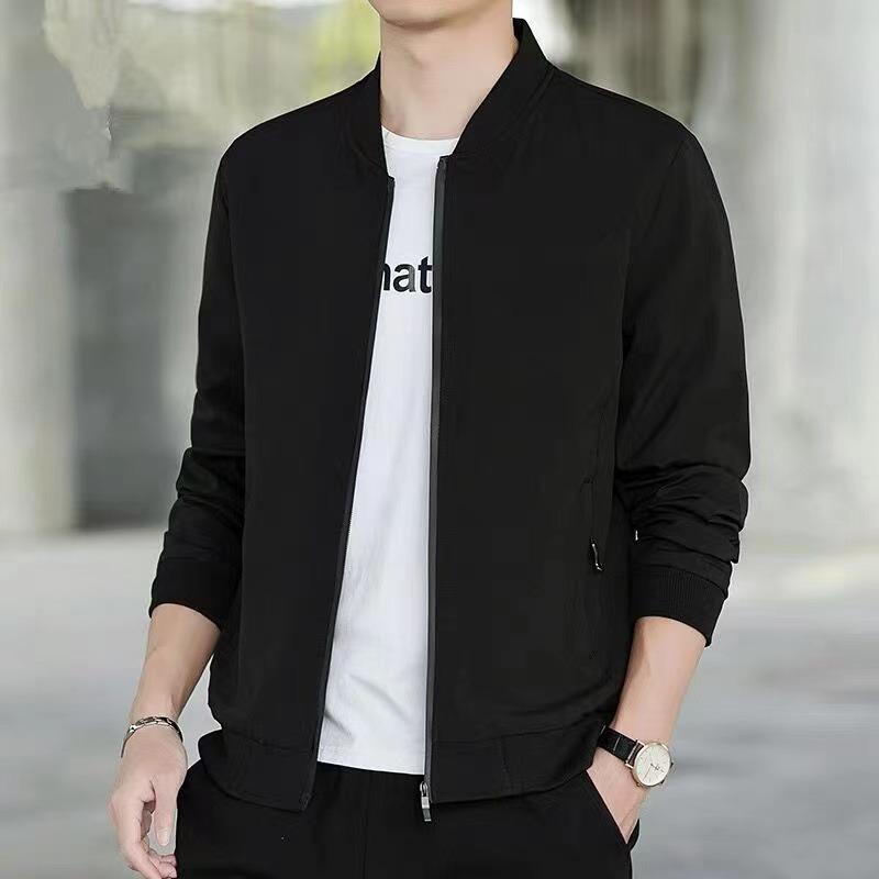 Men S Casual Baseball Jacket Spring Autumn Solid Long Sleeve Coat