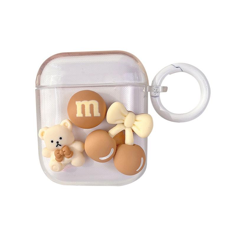 Cartoon Cherry Airpods 1 /2 Generation Cute Bear Transparent Bluetooth Headset Protective Case Cover 3 Generation Hanging Buckle Soft Pro