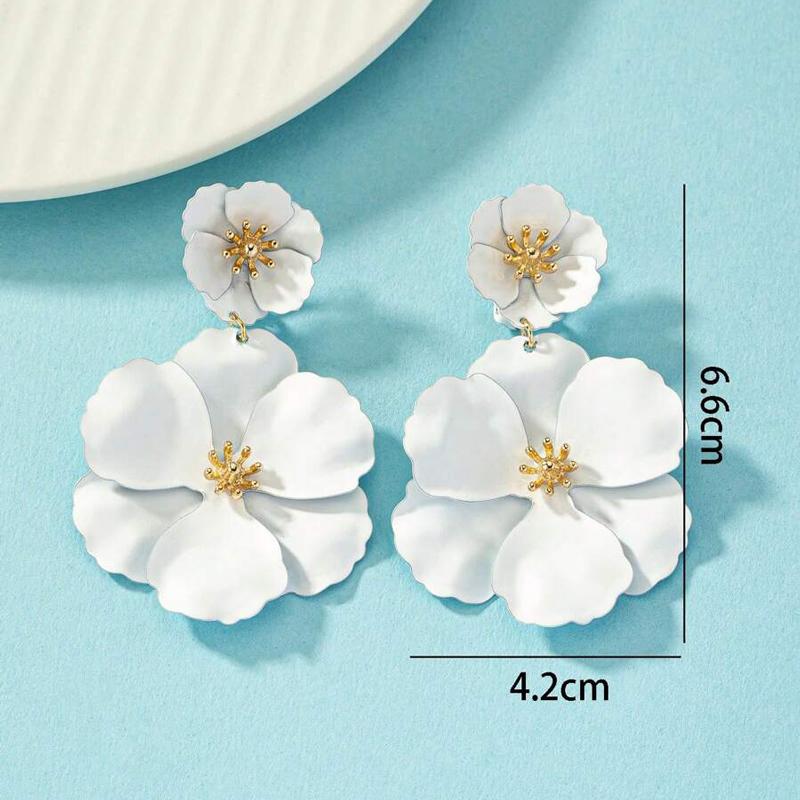 Damen Fuchsiablumen Hängeohrringe Vergoldet Weiß Fuchsienspray Große Blume Hängeohrringe Feiertags-Brautohrringe