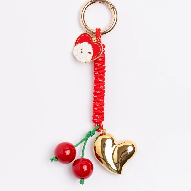 Trendy Love Cherry Keychain Ins Style Colorful Woven Rope Keyring Bag Charms Handbag Hanging Decoration Keycord Gifts