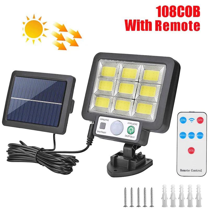 117/108/72 COB Solar Wall Lamp Motion Sensor LED Solar Lights 3 Modes with Remote Control Outdoor Waterproof Lamp for Garden Yard Decor