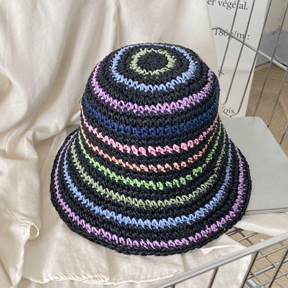 Handmade Rainbow Sun hat Summer Bucket Hat Fashion Beach Straw Cap  Girls
