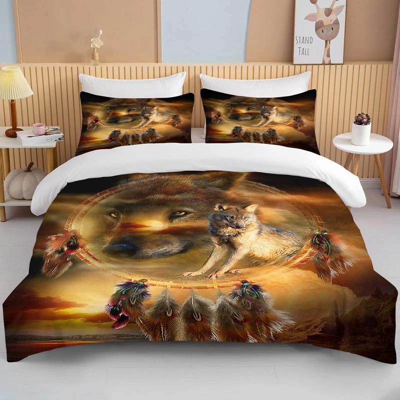 

10 размеров Изысканный узор волка Кинг-сайз Двуспальная кровать Детское постельное белье Пододеяльник из микрофибры или полиэстера Набор из 3 предметов EU single(135x200cm)