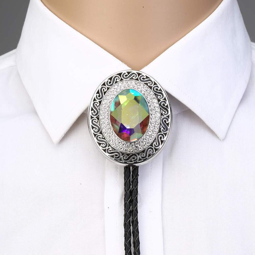 Vintage Western Cowboy Bolo Tie Crystal Necktie Punk Round Shape Necklace Costume Accessory American Bola Tie Western