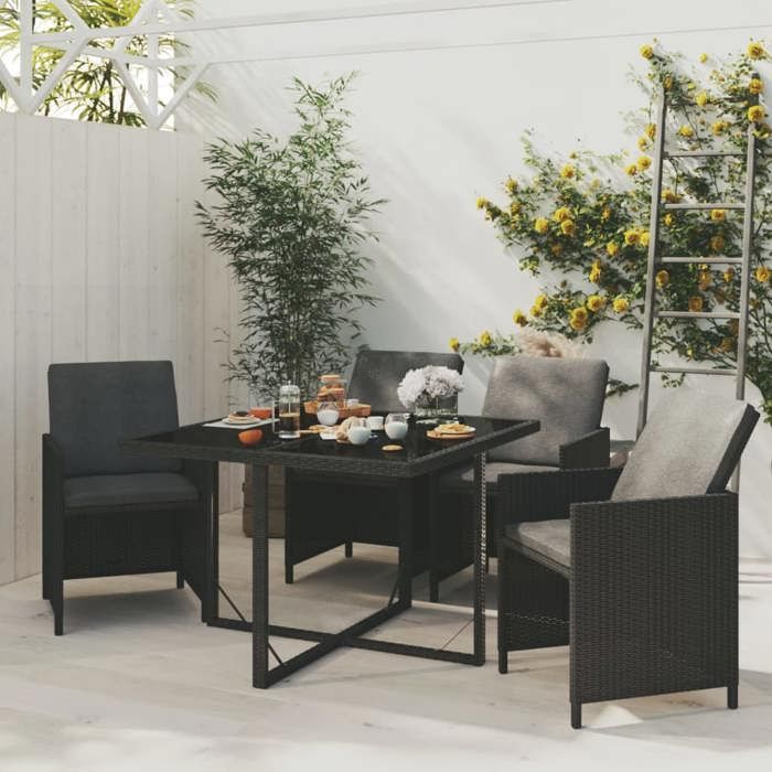 VidaXL Garden Dining Furniture and Cushions 5 Pcs Dining Room Furniture Table and Dining Chairs Terrace Patio 3095504