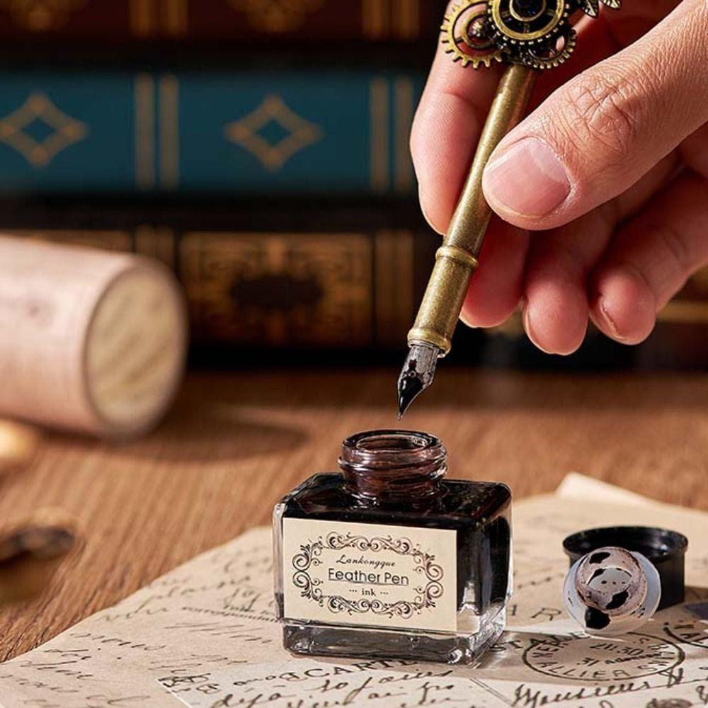 Replaceable 5 Nib Metal Signature Pen Retro Punk Feather Pen  Writing Accessories