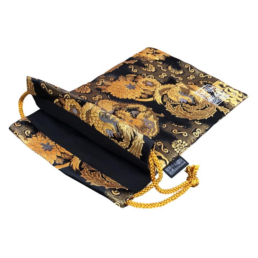 Senshishuin Nishijin Brocade Drawstring Bag Phoenix Large (Lined) Dragon/Black,