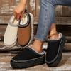 Fashion Chunky Platform Fluffy Slippers for Women Thick Bottom Non Slip Sports Plush Slippers Woman Winter Fashion Striped Cotton Shoes