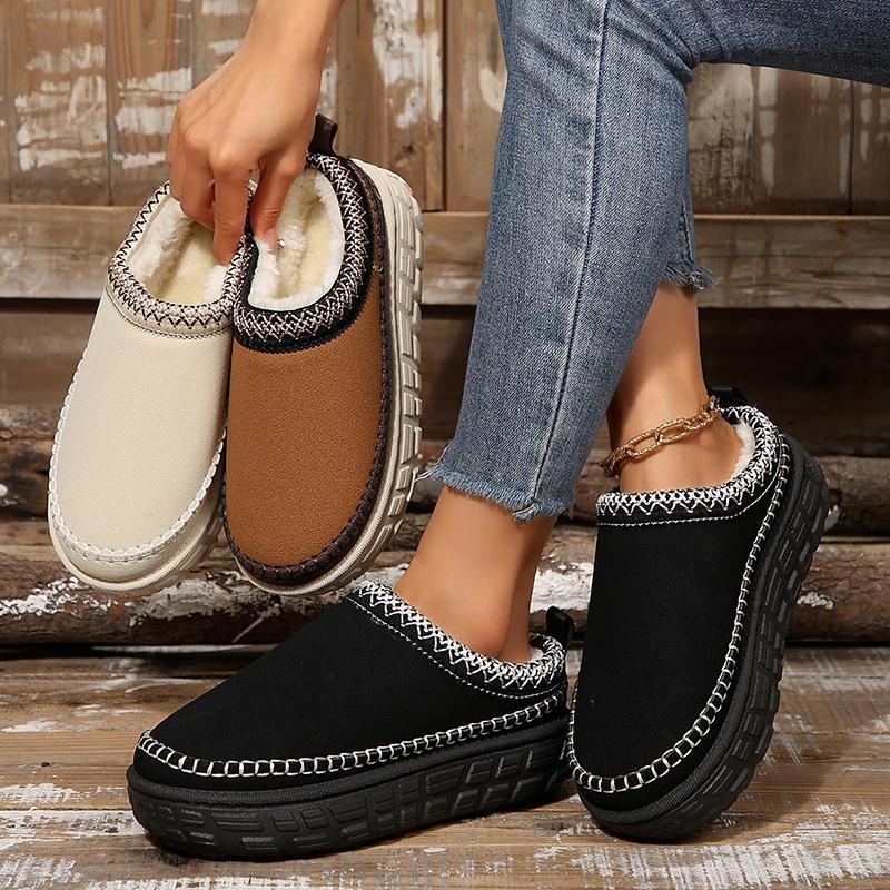 Fashion Chunky Platform Fluffy Slippers for Women Thick Bottom Non Slip Sports Plush Slippers Woman Winter Fashion Striped Cotton Shoes