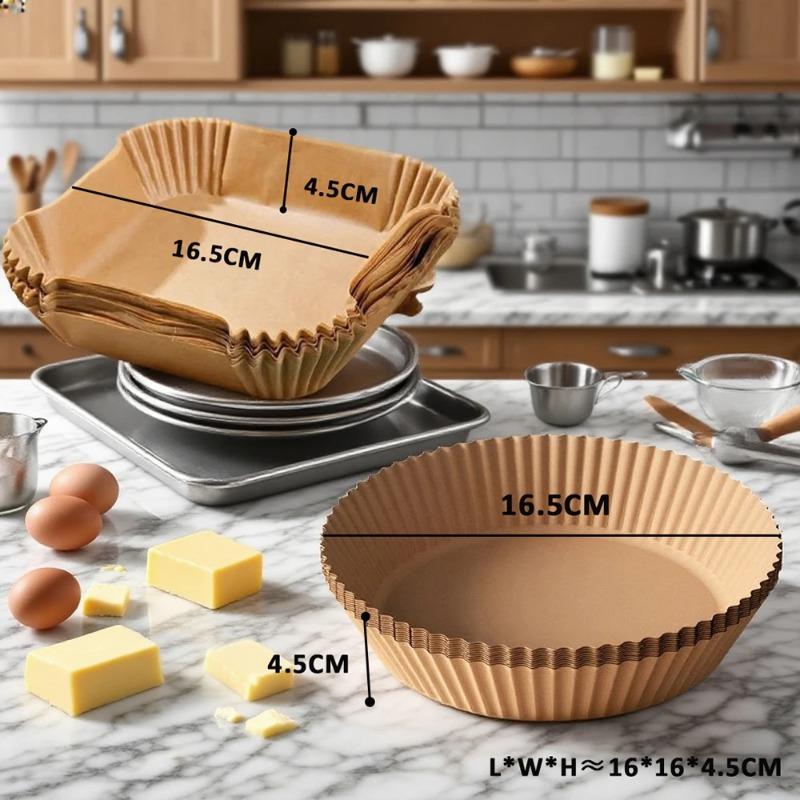 Air Fryer Paper Disposable Airfrying Baking Paper Round Square Air Fryer Liners Non-Stick Air Fryer Disposable Paper 50/100/200pcs