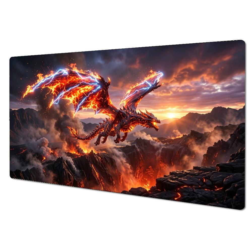 Epic Hellfire Lava Dragon Volcanic Mountain Storm Art TCG Playmat 35X60CM MTG Duel Mat Non-Slip Stitched Large Desktop Mat