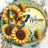 Vintage Sunflower Butterfly Round Tin Sign Wall Decor Home Entryway 8x8 Inch