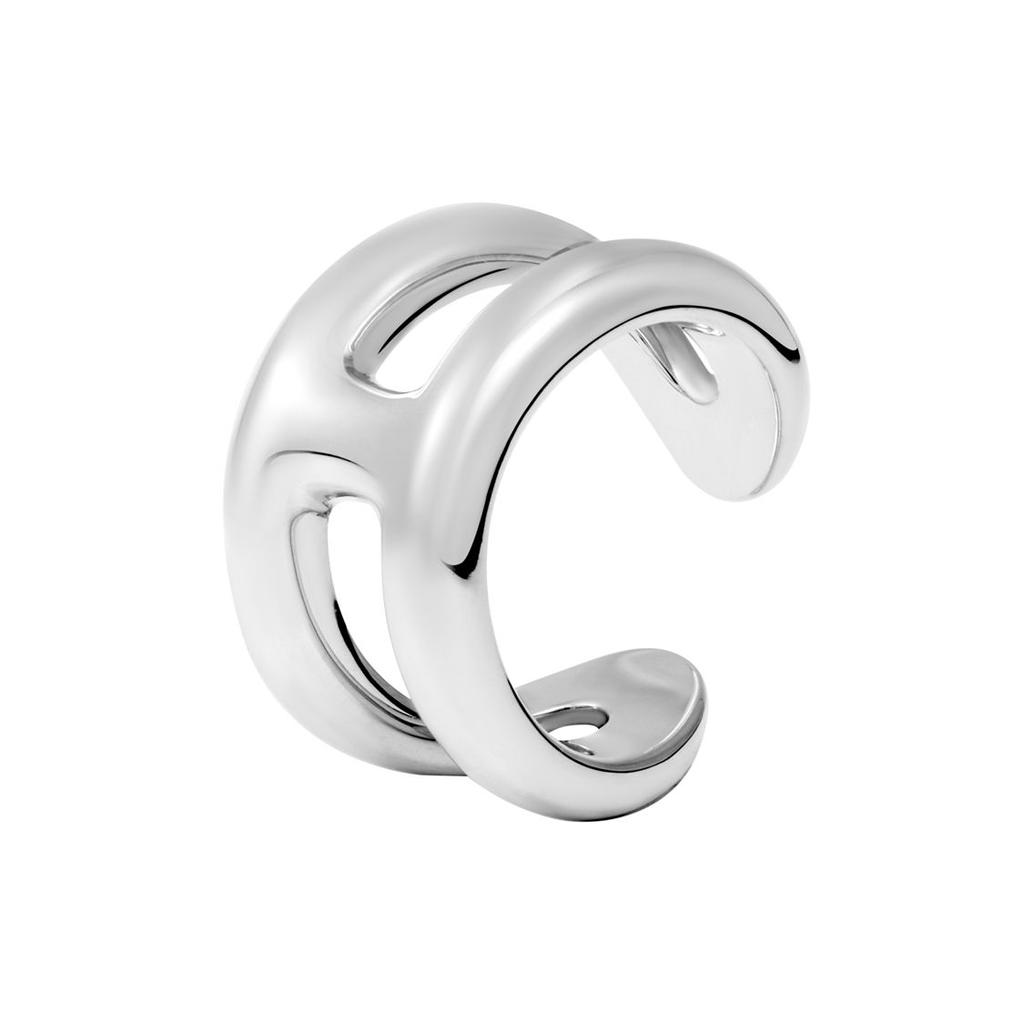 Hermes Osmose Ring Small Silver Classic H Shape Open Design Men Rings H102539B-000