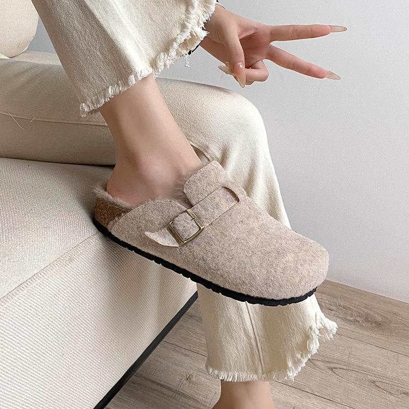 

Mao Mao Birkenstock shoes for women s 2025 autumn and winter new models, one pedal, velvet to keep warm, Boken bag head half drag, cotton shoes outsid 34 абрикосовий