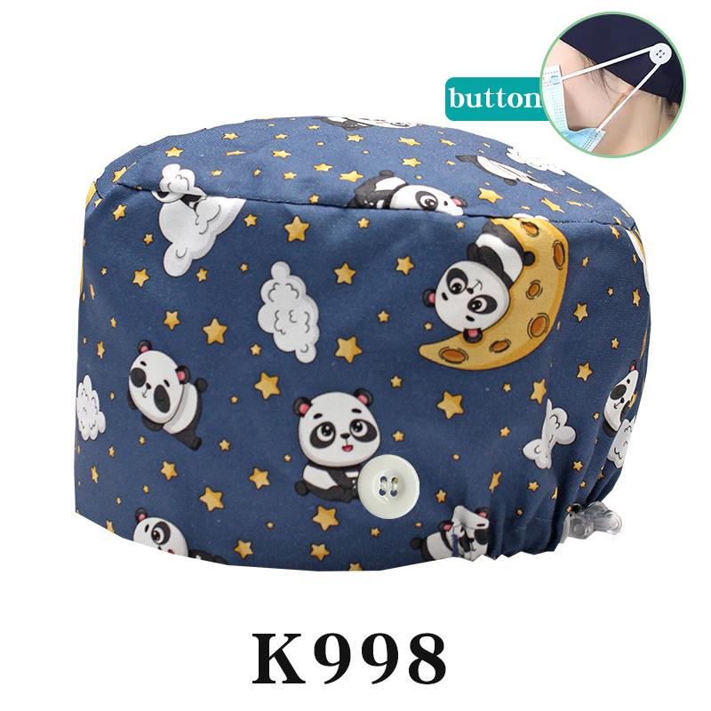 Cartoon Printed Nursing Caps Men Women Medical Hats Adjustable Long Hair Pet Dental Clinic Doctors Scrub Hat