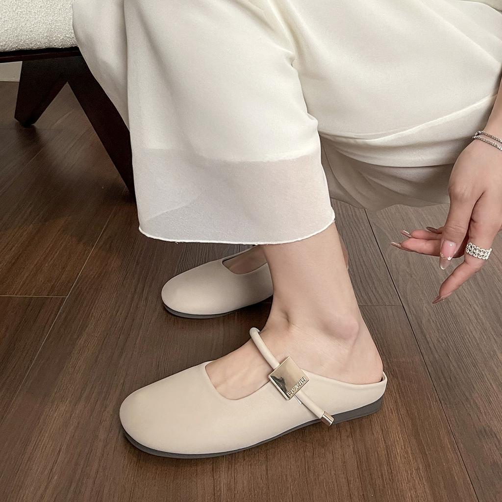 Flat-bottomed bag head and half slippers, women wear one pedal in summer, soft-soled half-support single shoes