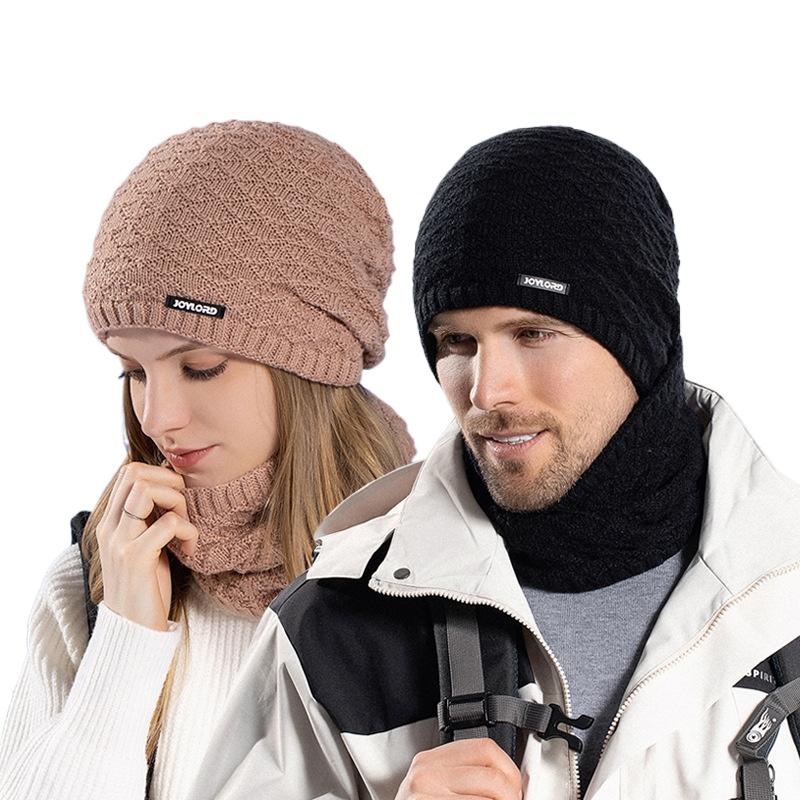 Winter Knitted Hats Scarf Two-Piece Cover Cap Hat For Men Women Outdoor Ear Protection Plush Warm Beanie Wool Bonnets Balaclava