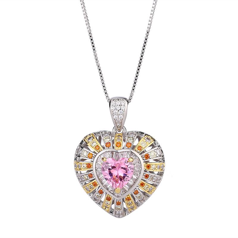 New Huameimei Style Fashion Simulation Red Corundum Powder Zirconium Golden Heart Shaped Set Jewelry Light Luxury Women