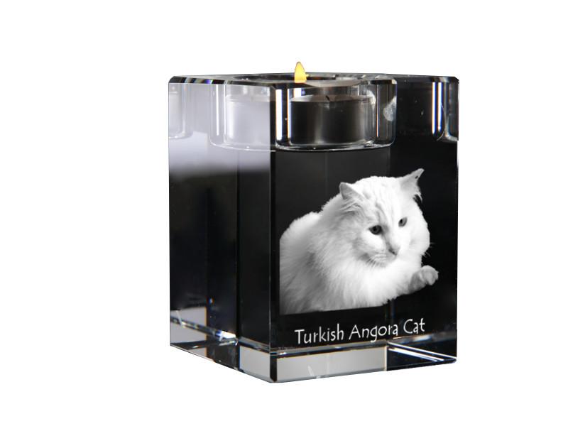 Turkish Angora – Candle holder with cat photo, crystal tealight holder | Art-Dog