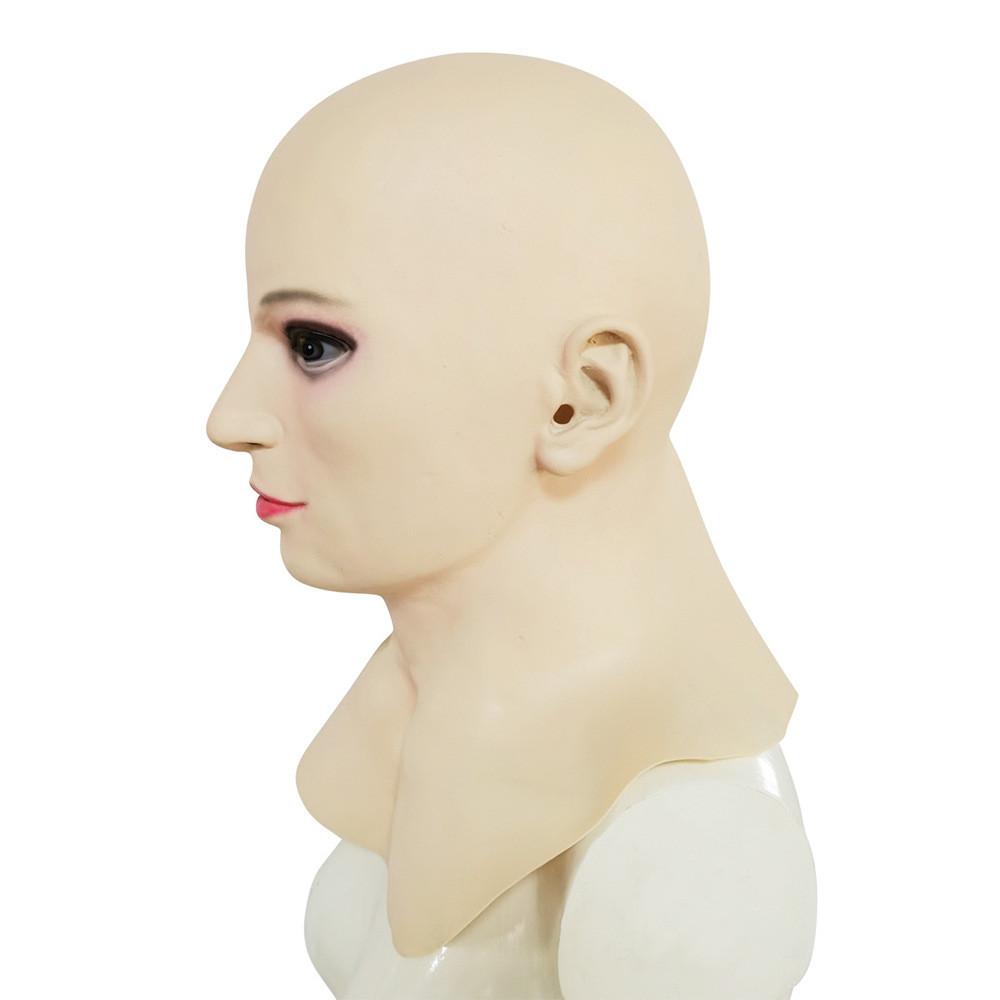 Halloween Bald Beautiful Woman Latex Headgear Funny Costume Mask For Cosplay And Themed Parties
