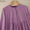 ZANZEA Women Casual Round Neck Solid Color Loose Long Sleeve Dress