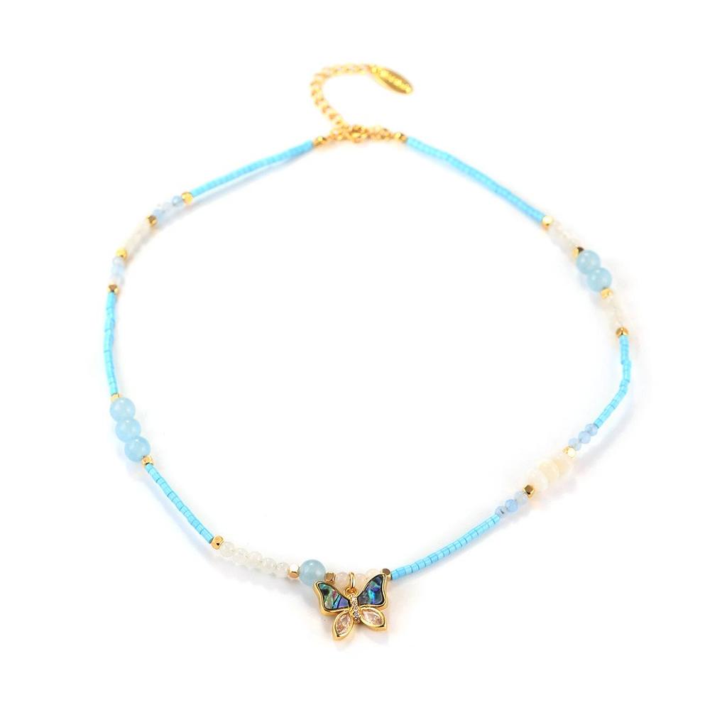 Pearl Flower Butterfly Oil Painting Necklace: Elegant Chinese Summer Jewelry for Women