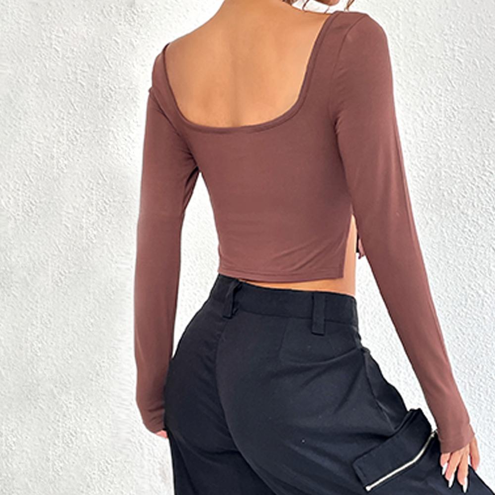 JKAASHDK Dámská móda Ležérní Jednobarevný potisk Jaro Podzim Pulovry s výstřihem do U a dlouhé rukávy