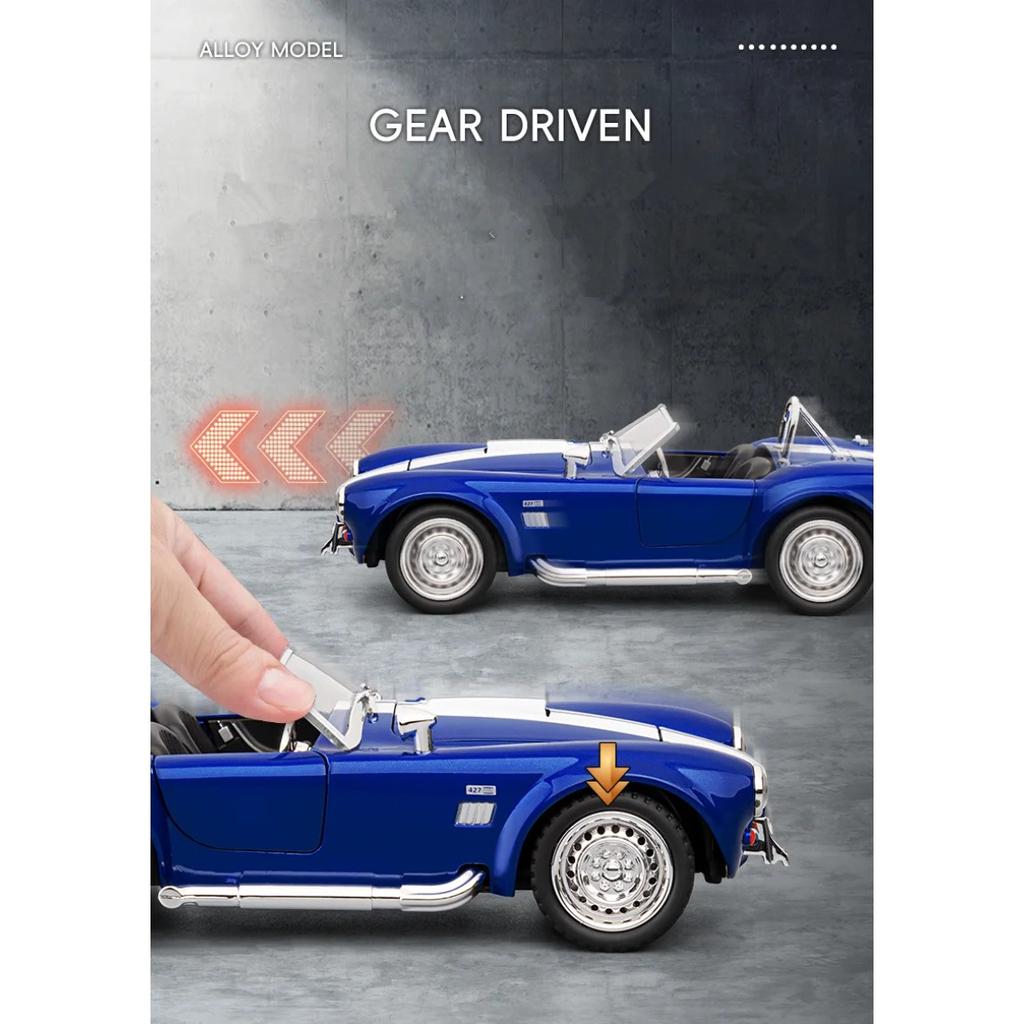 1/22 Ford 1965 Shelby Cobra 427 S/C Alloy Roadster Sports Car Model Diecast Metal Classic Car Vehicle Model Sound Light Kids Toy Gift