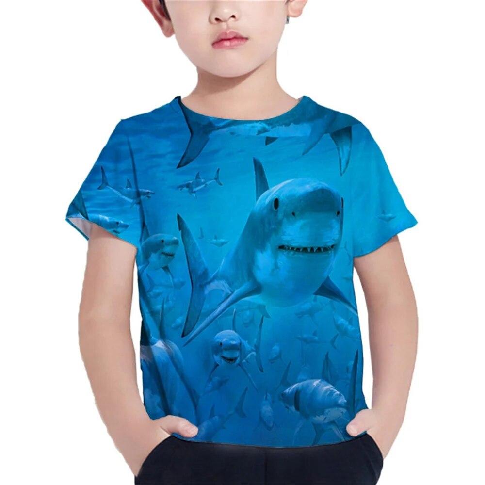 Shark Tshirt Kids Clothes Summer Animals Blue Sea T-Shirt For Boy Tee Shirt Children Top 2026 Short Sleeve 3d Print Girls Tees